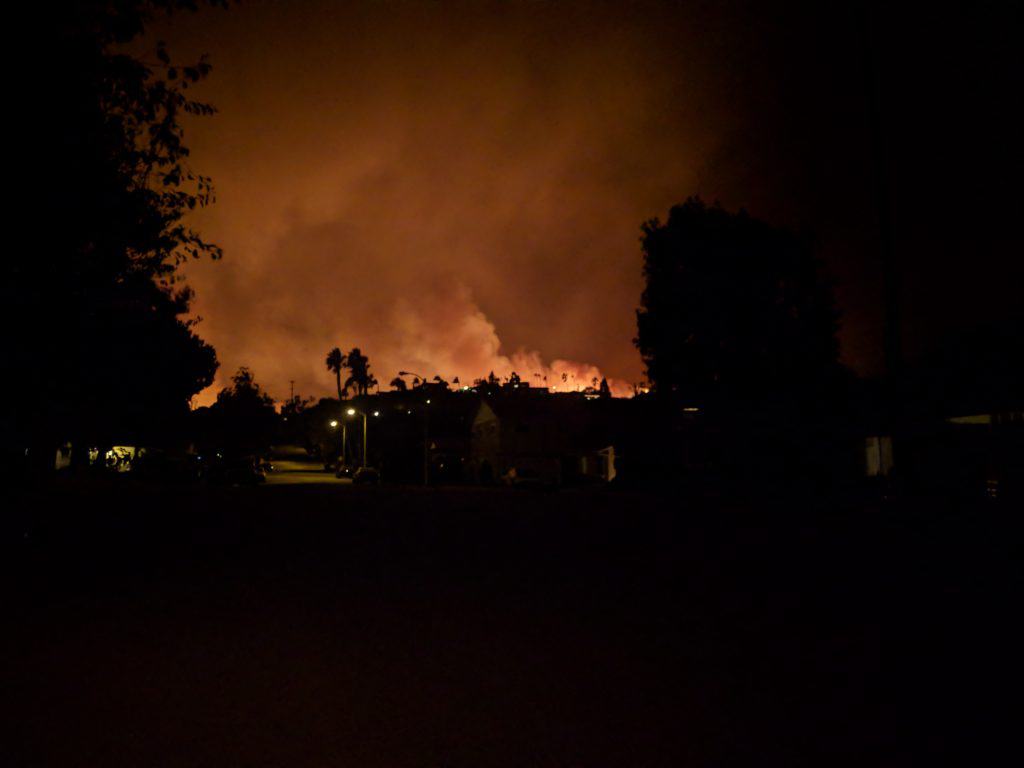 Thomas Fire Flames Above Aroyyo Verde Park in Ventura